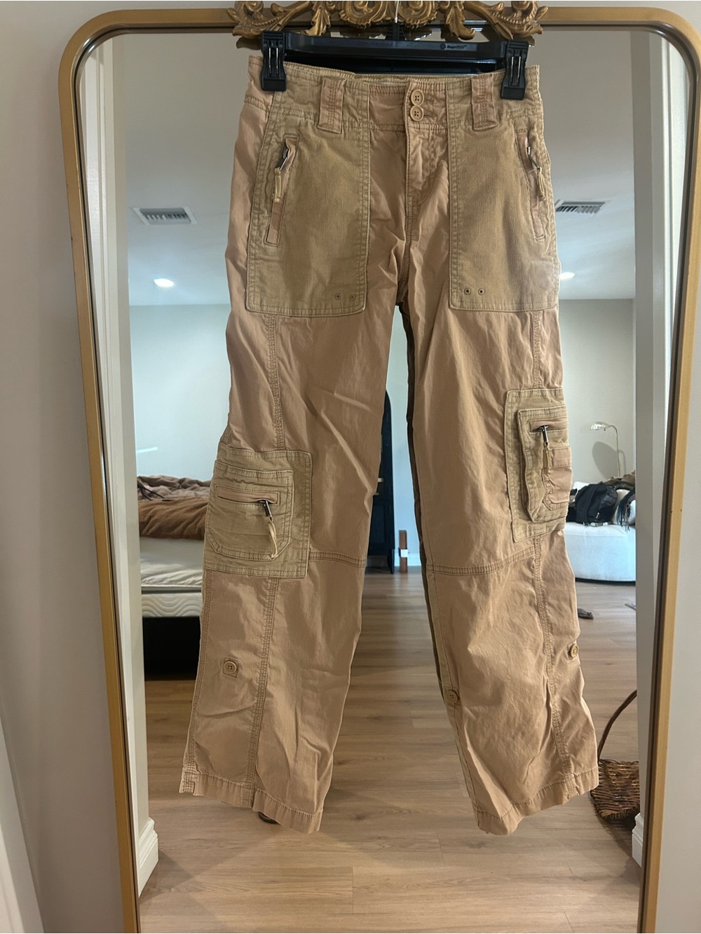 Y2K Abercrombie & Fitch paratrooper cargo pants in a tan/khaki wash